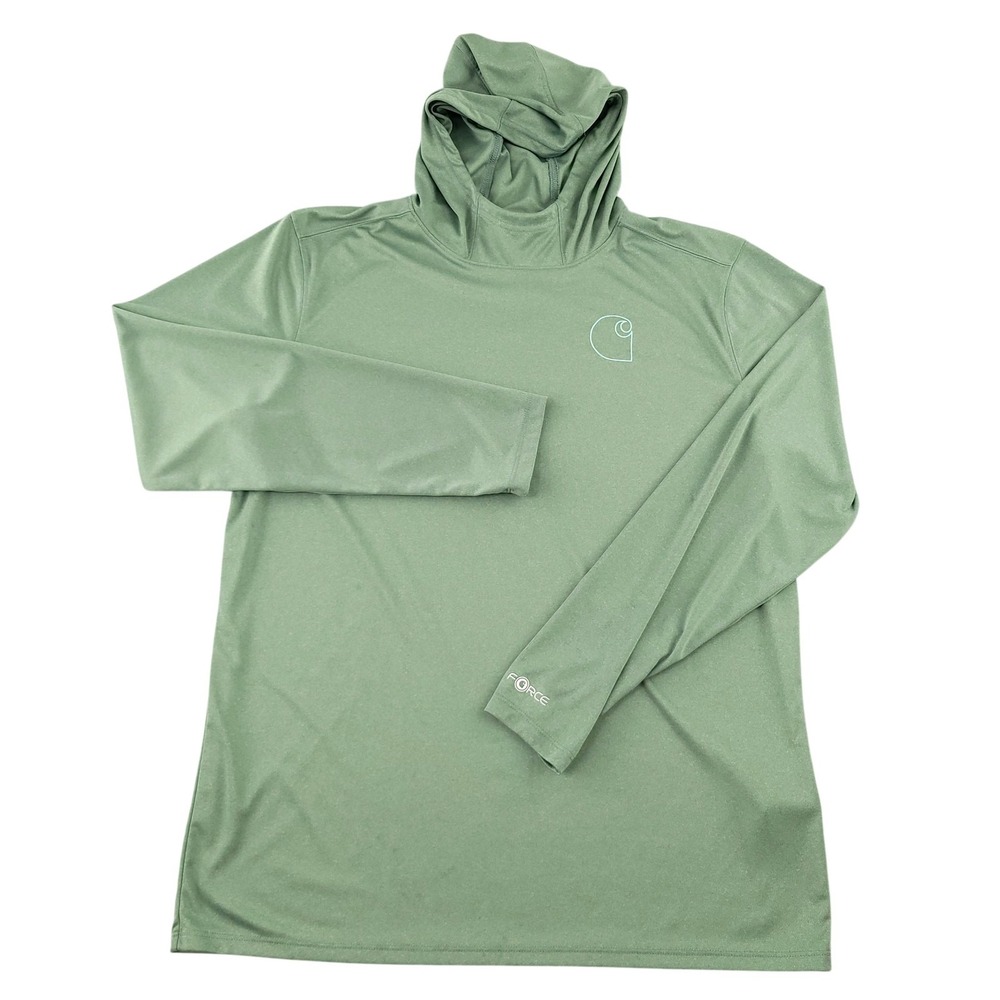 Carhartt Force Sun Defender Shirt Mens L Green Hooded Long Sleeve Fishing Top